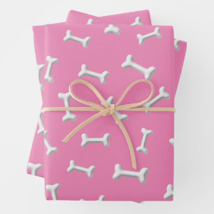 Weiße Knochen auf rosa Hintergrund Benutzerdefinie Geschenkpapier Set