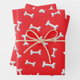 Weiße Knochen auf rotem Hintergrund Custom Geschenkpapier Set