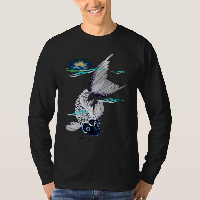 Weiße Koi-Blaue Lilien-Shirts T-Shirt (Vorderseite)