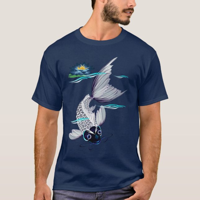 Weiße Koi-Blaue Lilien-T - Shirts (Vorderseite)