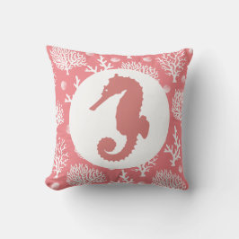 Weiße Korallen und Seepferd Coral Pink Kissen