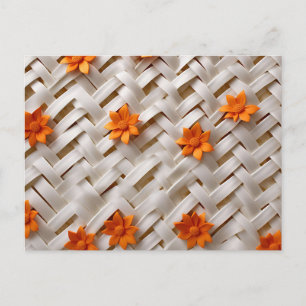 Weiße Korbflechte Textur mit orangen Blume Postkarte