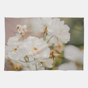 Weiße Korbin-Rosen Botanische Naturfotografie Geschirrtuch