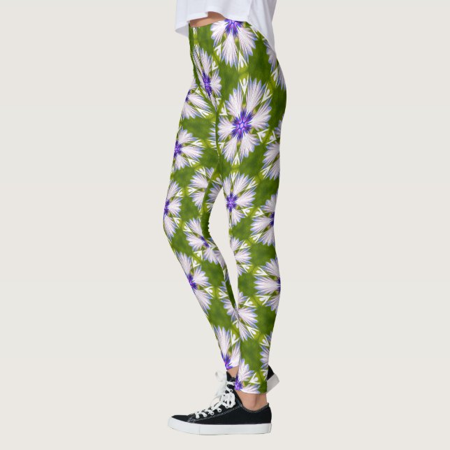 Weiße Kornblumen Muster Leggings (Links)