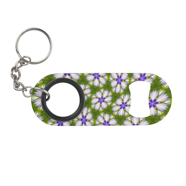 Weiße Kornblumen Muster Mini Flaschenöffner (Vorderseite (Horizontal))