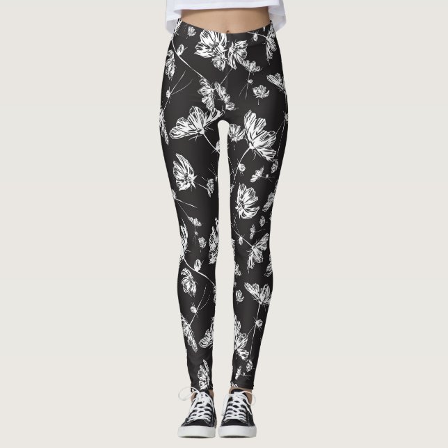 Weiße Kosmos-Blume: abgeschiedenes Muster. Leggings (Vorderseite)