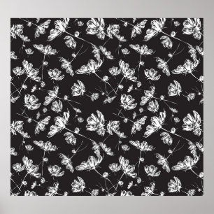 Weiße Kosmos-Blume: abgeschiedenes Muster. Poster