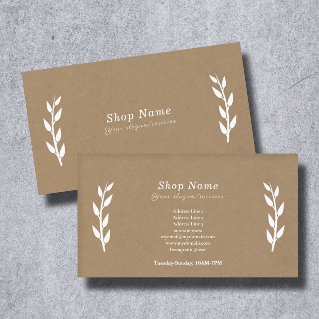 Weiße, Kraft- und Rustikale Visitenkarte (White, Kraft & Rustic Business Card)