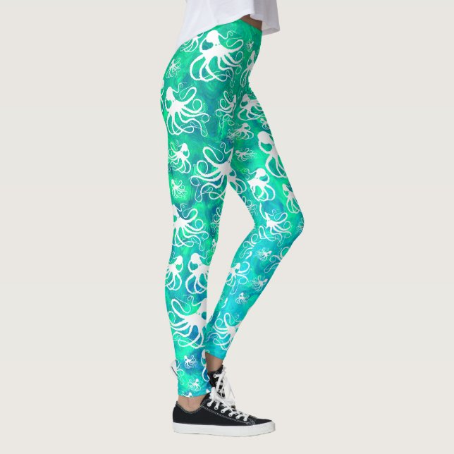 Weiße Krake auf Seafoam - Leggings (Rechts)