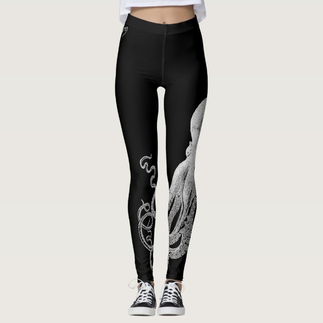 Weiße Kraken-Schwarz-Leggings Leggings (Vorderseite)