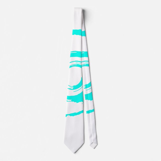 Weiße Krawatte mit Big Cyan Twirl (Vorderseite)