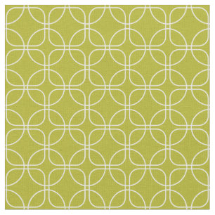 Weiße Kreise Quadrate auf Avocado Green Mitte Jahr Stoff