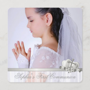 Weiße Kreuzmädchen Weißes Foto Erste Kommune Einladung