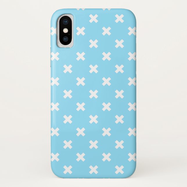 Weiße Kreuzstiche auf Babyblau Case-Mate iPhone Hülle (Rückseite)