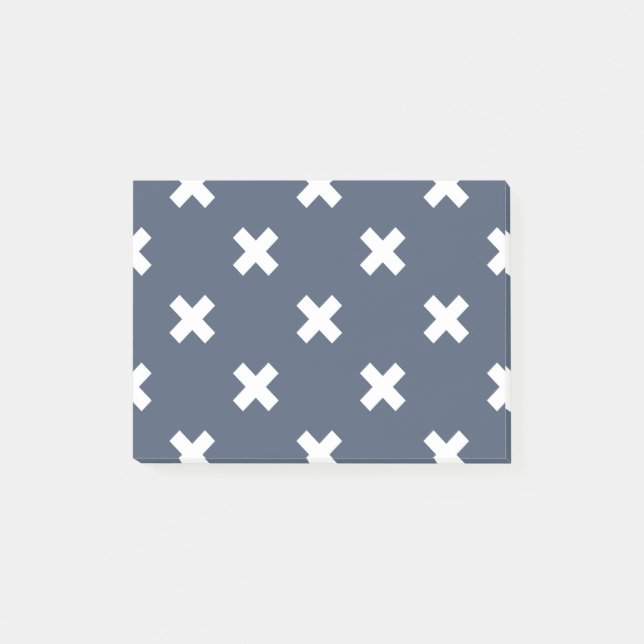 Weiße Kreuzstiche auf blau-grau Post-it Klebezettel (Vorderseite)