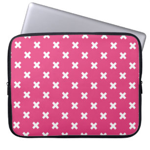 Weiße Kreuzstiche auf Fuchsia Laptopschutzhülle