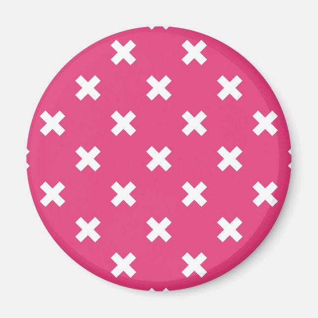 Weiße Kreuzstiche auf Fuchsia Magnet (Vorne)