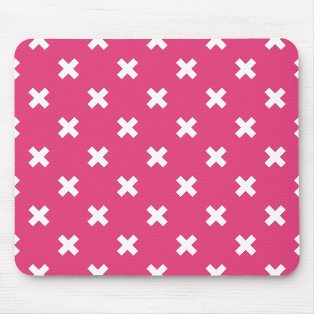 Weiße Kreuzstiche auf Fuchsia Mousepad (Vorne)