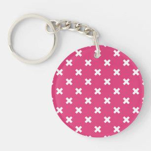Weiße Kreuzstiche auf Fuchsia Schlüsselanhänger