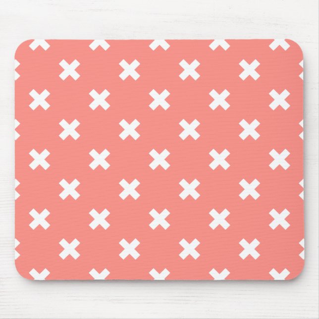 Weiße Kreuzstiche auf Pfirsich Mousepad (Vorne)