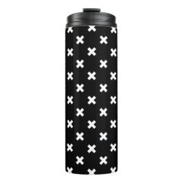 Weiße Kreuzstiche auf schwarz Thermosbecher