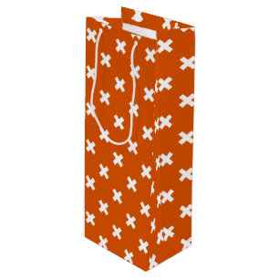 Weiße Kreuzstiche auf verbranntem Orange Geschenktüte Für Weinflaschen