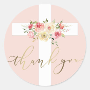 Weiße Kreuzung mit Blumen Danke Runder Aufkleber