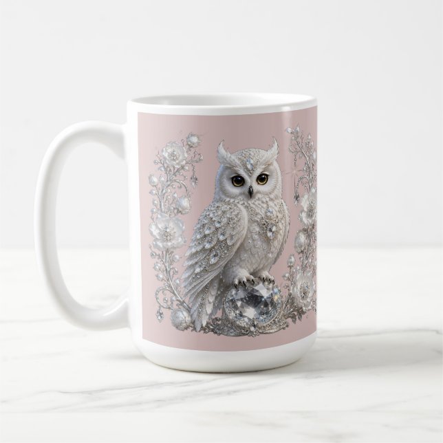 Weiße Kristall-Perlen-Eule Kaffeetasse (Links)