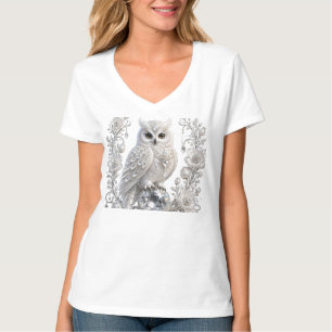 Weiße Kristall-Perlen-Eule T-Shirt