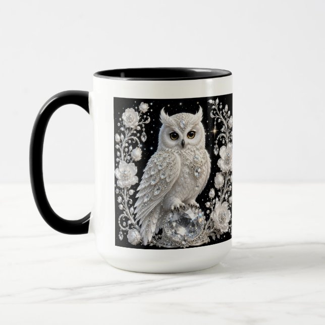 Weiße Kristall-Perlen-Eule Tasse (Links)