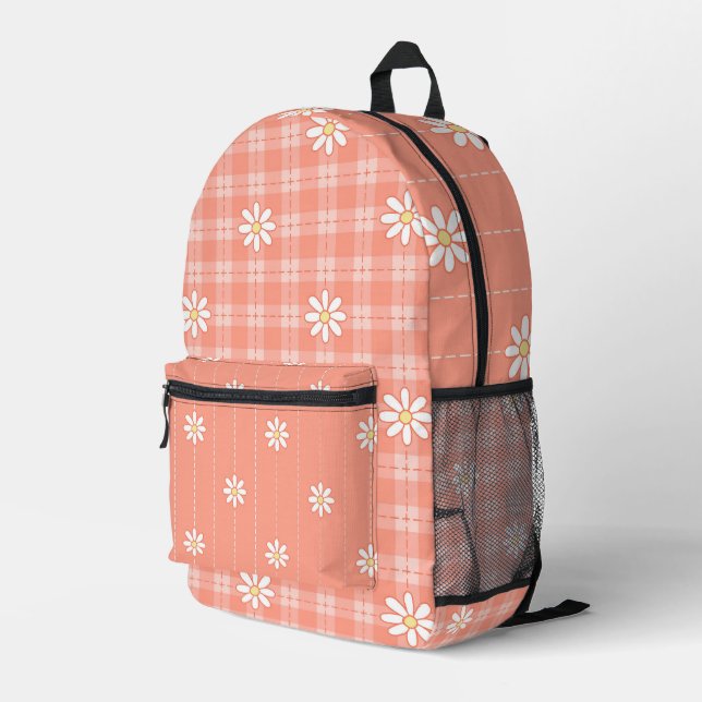 WEISSE KÜCHE MIT KARIERTEN PATTERN AUS PASTEL ORAN BEDRUCKTER RUCKSACK (Rückseitige Ecke Rechts)