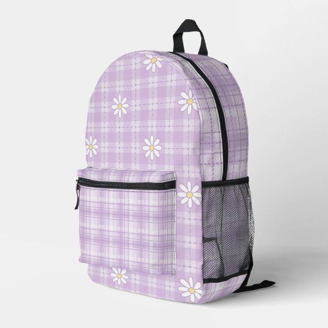 WEISSE KÜCHE MIT LILA KARIERTEN PATTERN DES PASTEL BEDRUCKTER RUCKSACK (Rückseitige Ecke Rechts)