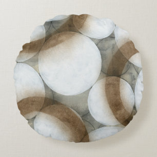 Weiße Kugeln u. Brown-Kreise Rundes Kissen