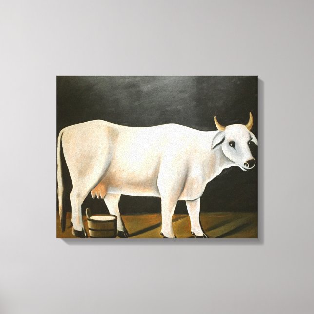 Weiße Kuh auf schwarzem Hintergrund (Landtier) Leinwanddruck (Vorderseite)