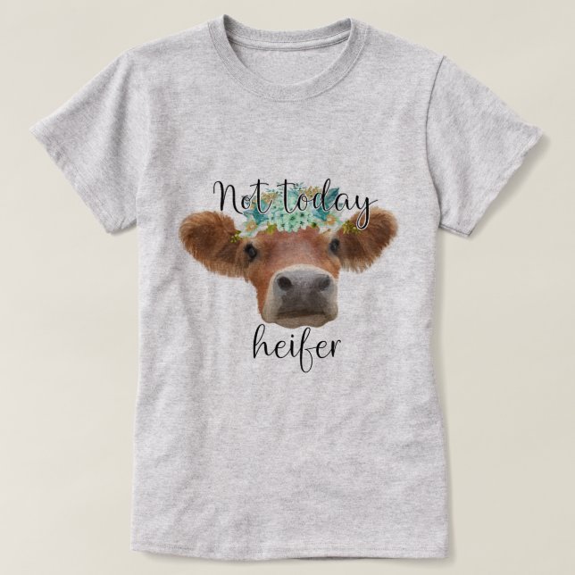 Weiße Kuh mit Blumenkronen und Humoralem Text T-Shirt (Design vorne)