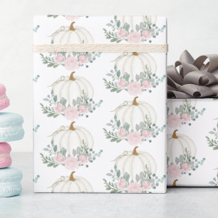 Weiße Kürbis-Blumen-Aquarell-Baby-Party Geschenkpapier