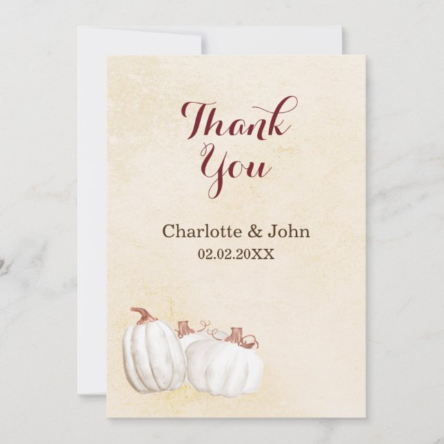 Weiße Kürbis fallen Ernte Hochzeit danke (Vorderseite)