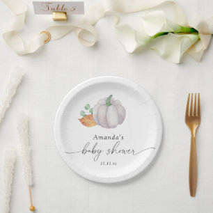 Weiße Kürbis-Herbst-Baby-Party Pappteller