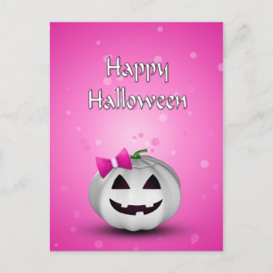 Weiße Kürbis rosa Mädchen Halloween Postkarte