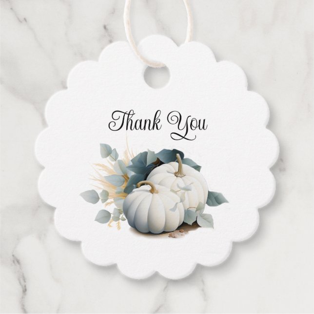 Weiße Kürbis und Eukalyptus Fall Danke Geschenkanhänger (Vorderseite)