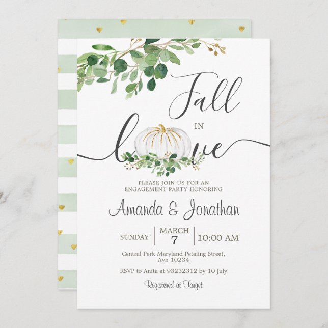 Weiße Kürbiskröte Verlobung Grünpflanzen Party Einladung (Vorne/Hinten)