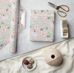 Weiße Kürbisse Wasserfarben Kunstmuster Geschenkpapier