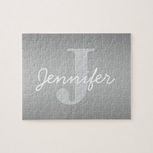 Weiße Kursivschrift & Graues Monogramm Farben be Puzzle