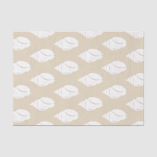 Weiße Küstenseashells u. Taupe Seidenpapier