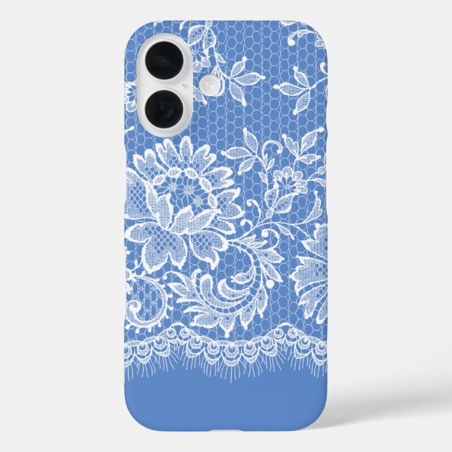 Weiße Lacy-Grenze auf blau Case-Mate iPhone Hülle (Rückseite)