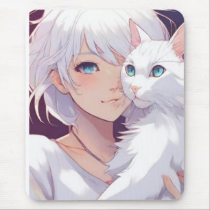 Weiße Lady-Katze Mousepad