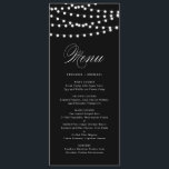 Weiße Lampen | Black Wedding Menu Card Menükarte<br><div class="desc">Benutzerdefinierbare Menükarte mit weißem,  weißem,  weißem,  weißem,  glänzenden Feenlicht. Andere Farben sind verfügbar. Dies ist Teil einer Hochzeitssuite "FAIRY LIGHTS" - passende Artikel sind erhältlich.</div>