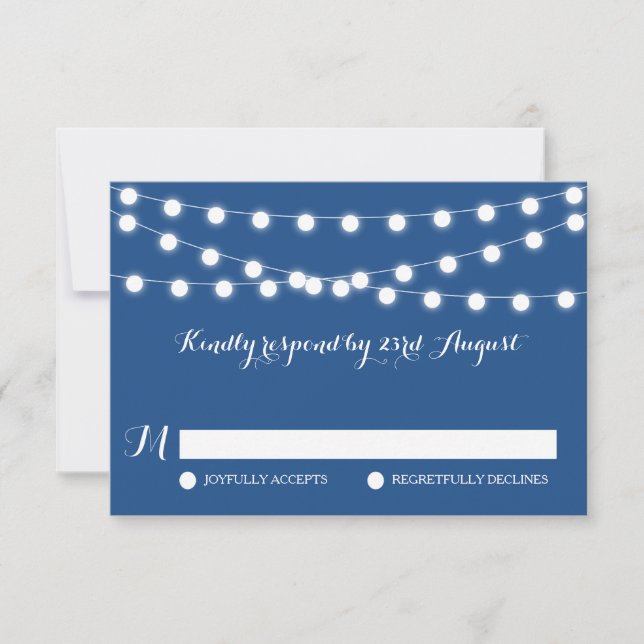 Weiße Lampen | Blue Wedding RSVP Card (Vorderseite)