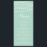 Weiße Lampen | Mint Wedding Menu Card Menükarte<br><div class="desc">Benutzerdefinierbare Menükarte mit weißem,  weißem,  weißem,  weißem,  glänzenden Feenlicht. Andere Farben sind verfügbar. Dies ist Teil einer Hochzeitssuite "FAIRY LIGHTS" - passende Artikel sind erhältlich.</div>