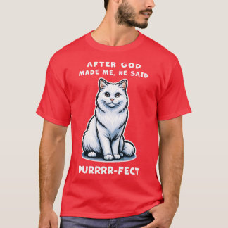 Weiße Langhaarkatze lustiges Grafik T-Shirt der Ka